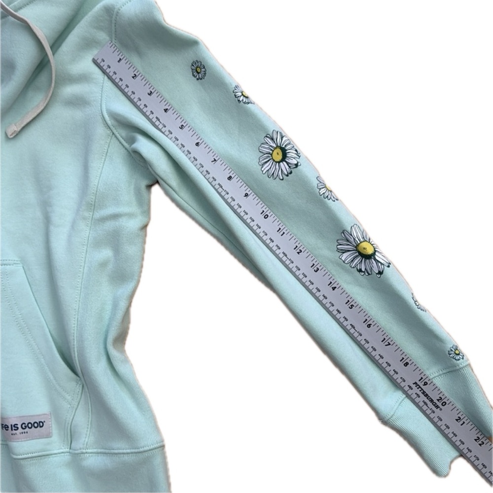 Life Is Good Mint Hoodie with Daisy 🌼 Sleeves & Pink Tag - Picture 4 of 9